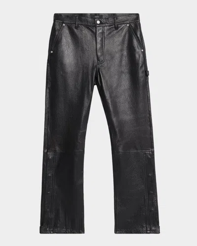 Purple Men's Grained Leather Snap-cuff Carpenter Pants In Black
