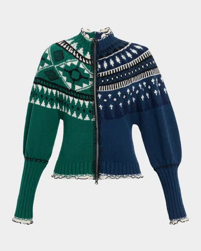 Sea Linea Fair Isle Zip Front Cardigan Multi In Green