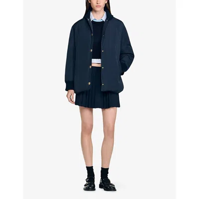 Sandro Womens Navy Blue Contrast-collar Quilted Shell Jacket In Blue