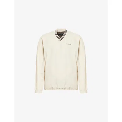 Manors Mens Ivory Striped V-neck Shell Windbreaker Pullover In White