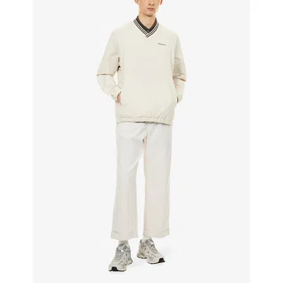 Manors Mens Ivory Striped V-neck Shell Windbreaker Pullover In White