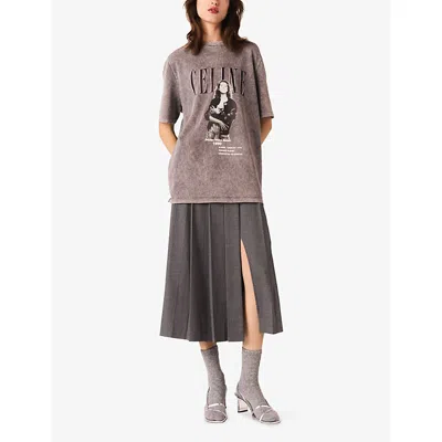 Maje Womens Grey Celine Dion Graphic-print Cotton T-shirt In Gray