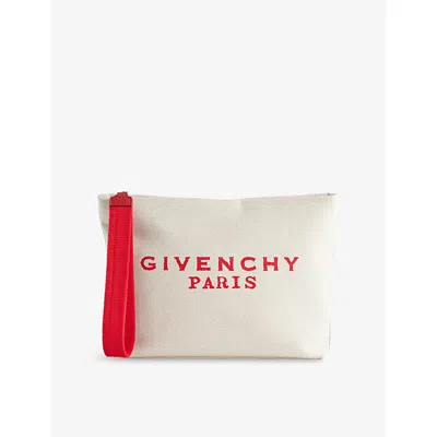 Givenchy Womens Beige Red Brand-print Cotton-blend Pouch In Neutral