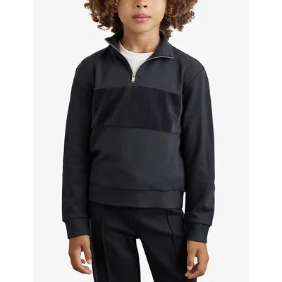 Reiss Navy Blue Selin Half-zip Stretch-jersey Sweatshirt In Blue