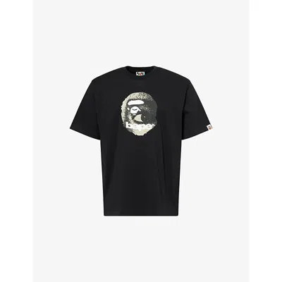 A Bathing Ape Mens Black Bape Ape Head Graphic-print Cotton T-shirt In Black