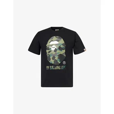 A Bathing Ape Mens Black Camo Graphic-print Cotton T-shirt Xl In Black