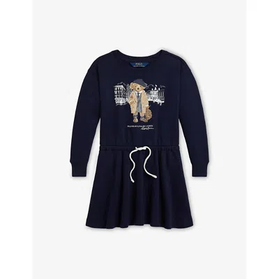 Polo Ralph Lauren Cotton Blend Dress With Polo Bear Print In Blue