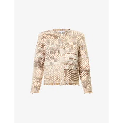 Veronica Beard Womens Desert Khaki Multi Sariyah Fringed-trims Cotton-blend Jacket In Neutral