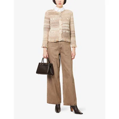 Veronica Beard Womens Desert Khaki Multi Sariyah Fringed-trims Cotton-blend Jacket In Neutral