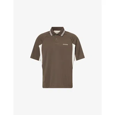 Manors Mens Hickory Brown Arc Logo-print Woven Polo T-shirt