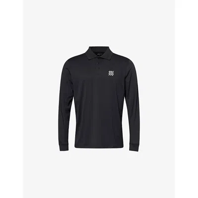 Manors Mens Black Course Long-sleeve Logo-print Woven Polo T-shirt