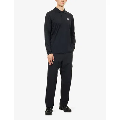 Manors Mens Black Course Long-sleeve Logo-print Woven Polo T-shirt