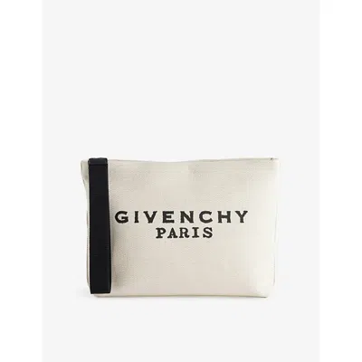 Givenchy Womens Beige Black Brand-print Cotton-blend Pouch In White