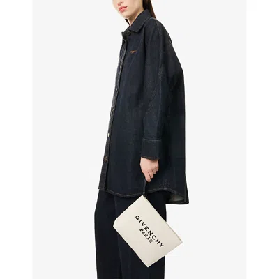 Givenchy Womens Beige Black Brand-print Cotton-blend Pouch In White