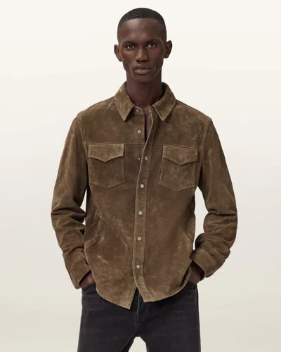 Allsaints Sully Suede Regular Fit Button Down Shirt In Brown