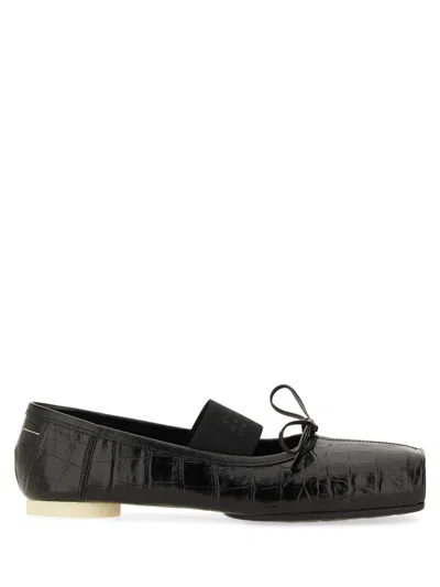 Mm6 Maison Margiela Ballerina Shoes With Bow And Crocodile Effect In Black