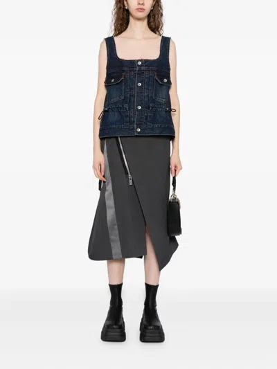 Sacai Asymmetric Midi Skirt In Gray