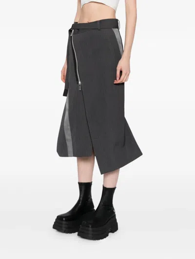 Sacai Asymmetric Midi Skirt In Gray