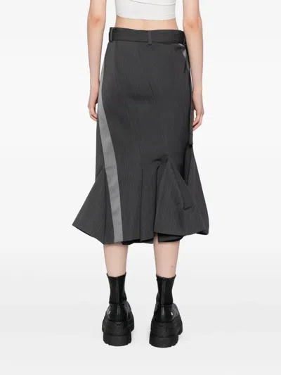 Sacai Asymmetric Midi Skirt In Gray