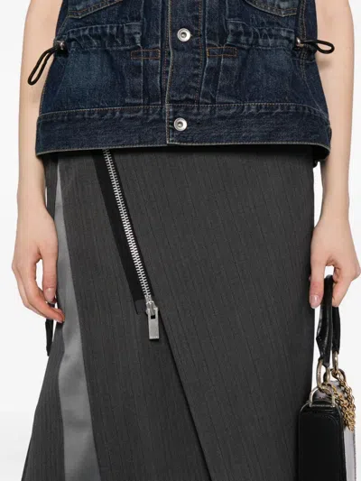 Sacai Asymmetric Midi Skirt In Gray