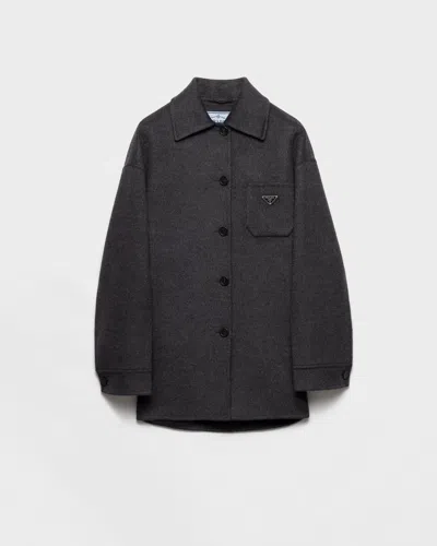 Prada Single-breasted Double Cashwool Caban Jacket In Gray