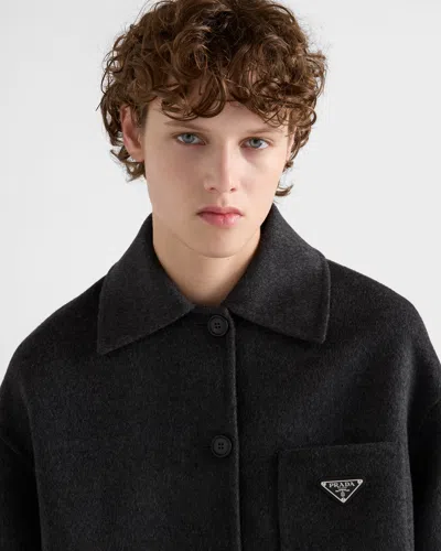 Prada Single-breasted Double Cashwool Caban Jacket In Gray
