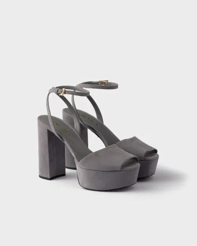 Prada Suede Platform Sandals In Gray