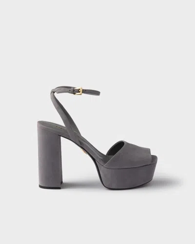 Prada Suede Platform Sandals In Gray