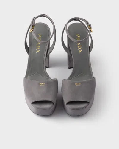 Prada Suede Platform Sandals In Gray