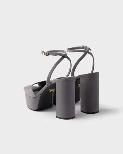 Prada Suede Platform Sandals In Gray