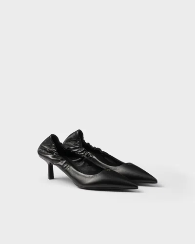 Prada Pointed Toe Kitten Heel Pumps With Ruched Detail In Black
