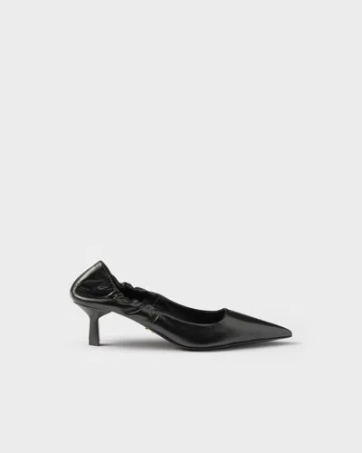 Prada Pointed Toe Kitten Heel Pumps With Ruched Detail In Black