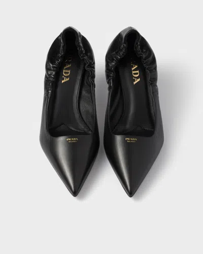 Prada Pointed Toe Kitten Heel Pumps With Ruched Detail In Black