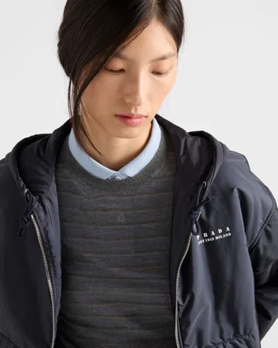 Prada Lightweight Re-nylon Hooded Blouson Jacket In Blue
