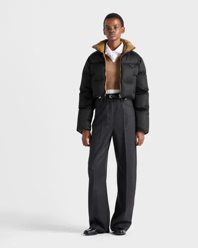 Prada Cropped Fit Stand-up Collar Down Jacket In Black