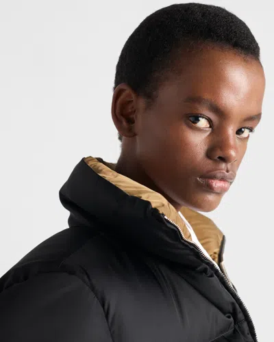 Prada Cropped Fit Stand-up Collar Down Jacket In Black