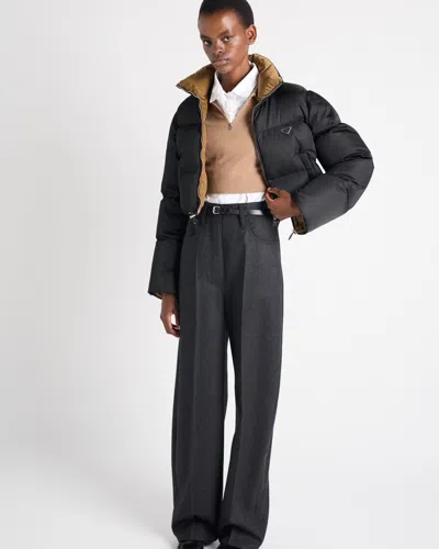 Prada Cropped Fit Stand-up Collar Down Jacket In Black