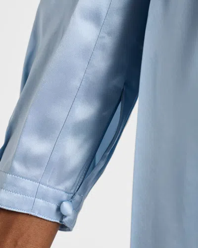 Prada Long-sleeved Satin Crepe And Lace Dress In Blue