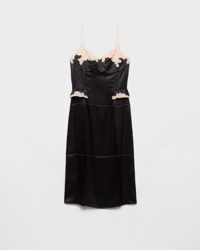 Prada Lace Detailed Midi Dress With Side Slit In Black