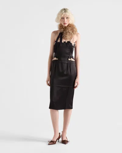 Prada Lace Detailed Midi Dress With Side Slit In Black