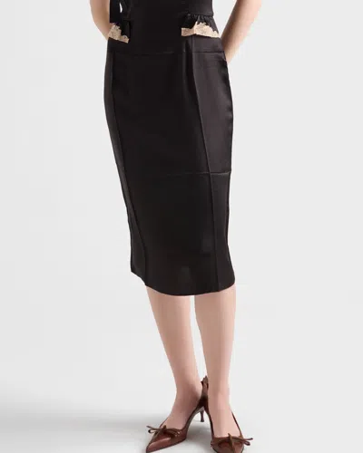 Prada Lace Detailed Midi Dress With Side Slit In Black