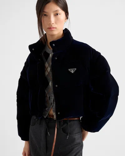 Prada Velvet Down Jacket In Blue
