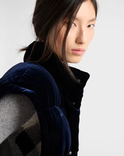Prada Velvet Down Jacket In Blue