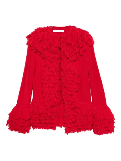 Rokh Ruffled Fringe Cardigan In Red