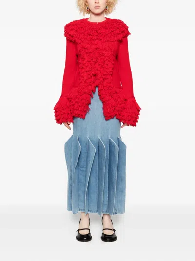 Rokh Ruffled Fringe Cardigan In Red