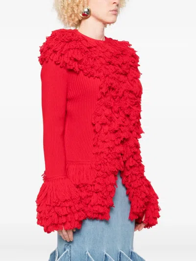 Rokh Ruffled Fringe Cardigan In Red