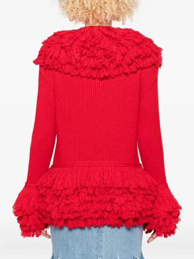 Rokh Ruffled Fringe Cardigan In Red