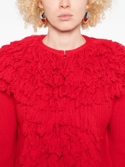Rokh Ruffled Fringe Cardigan In Red