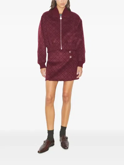 Tory Burch Monogram-pattern Wool Jacket In Burgundy