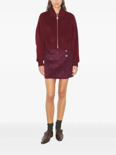 Tory Burch Monogram-pattern Wool Jacket In Burgundy